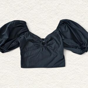 Abercrombie & Fitch Women’s Puff Sleeve Poplin O-Ring Blouse Black Size M